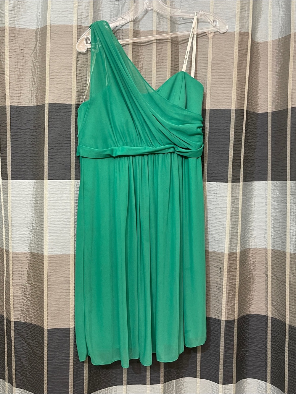 David's Bridal One-Shoulder Teal-Green Chiffon Cocktail Dress